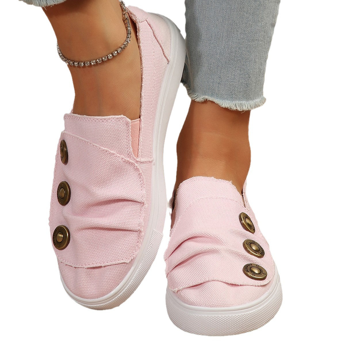 Damen Slip-On Sneakers mit modischen Knopfdetails R&B