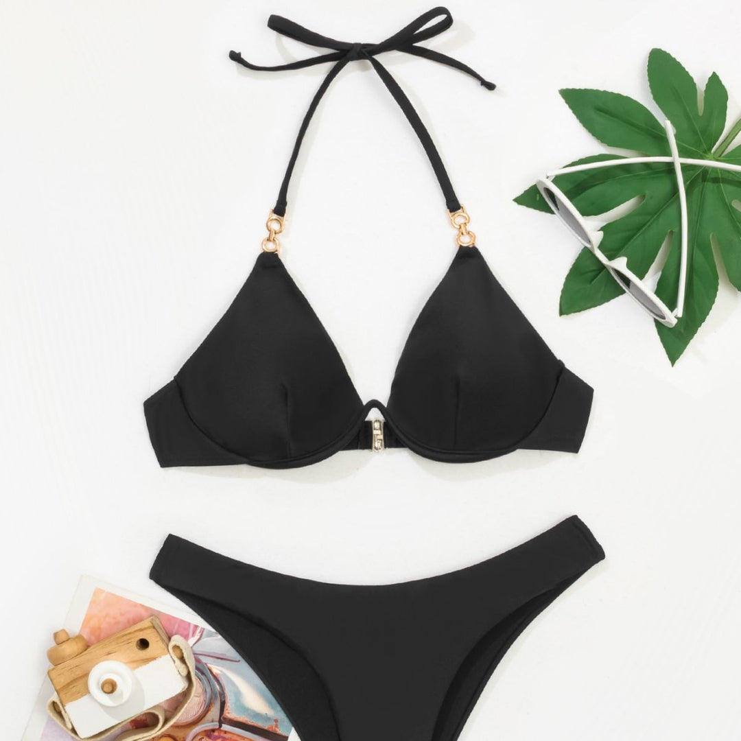 Damen Triangel-Bikini mit verstellbaren Trägern und Push-Up-Cups R&B