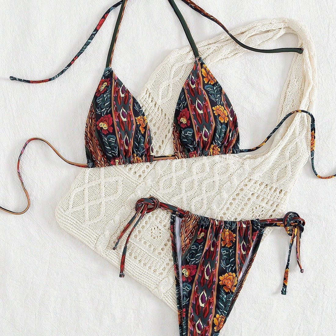 Damen Triangel-Bikini mit floralem Muster R&B