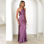 Damen Satin-Maxikleid mit asymmetrischem Schnitt und elegantenDetails R&B
