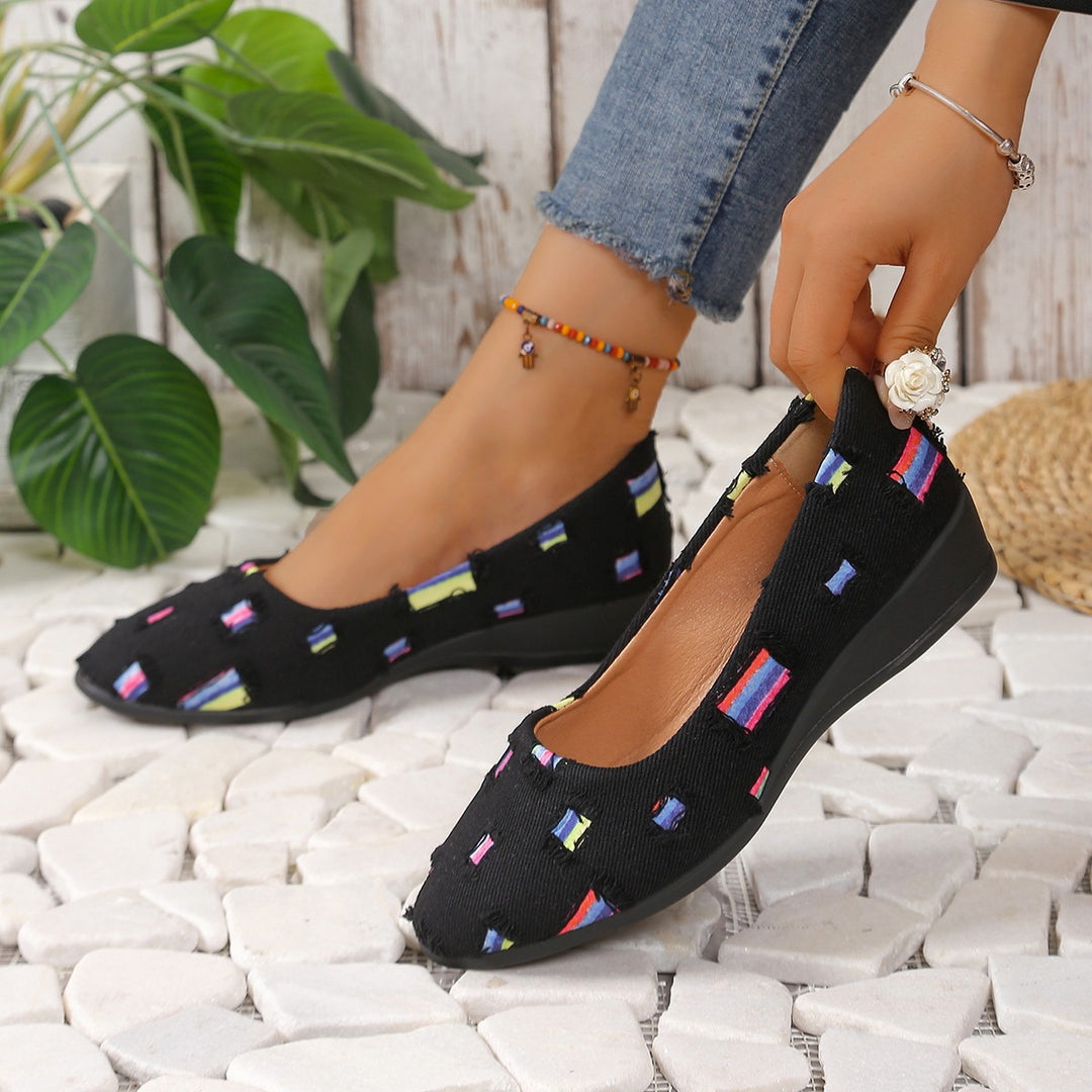 Damen Wedge-Schuhe mit elegantem Samt-Obermaterial und anatomisch geformtem Fußbett R&B