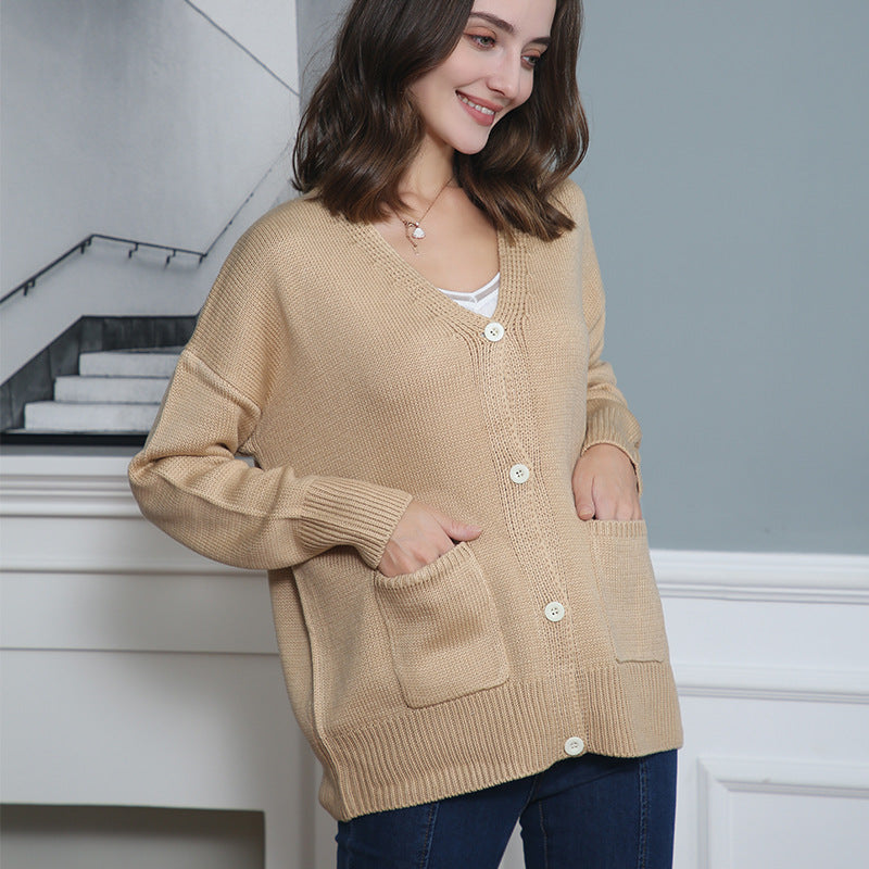 Damen Grobstrick Cardigan mit praktischen Eingrifftaschen und V-Ausschnitt