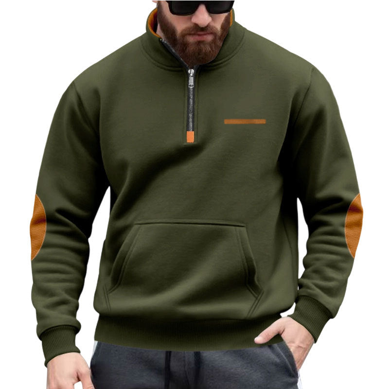 Herren Kapuzenpullover mit halbem Reißverschluss und farblichen Akzenten R&B