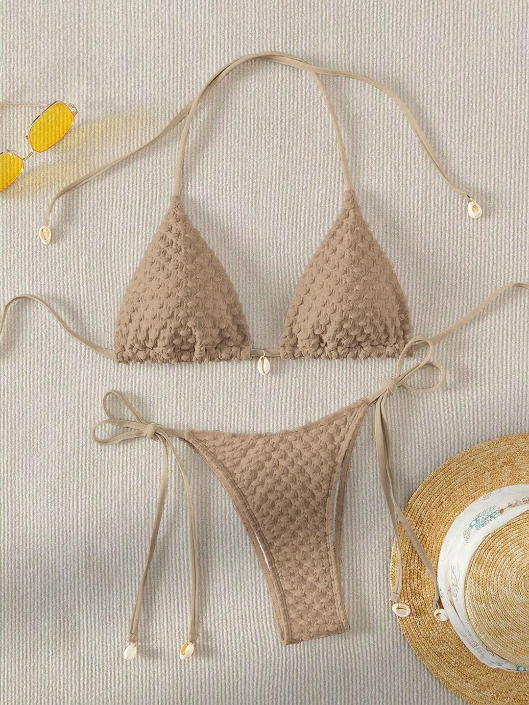Damen Triangle-Bikini mit strukturiertem Material und zarten Bindebändern R&B
