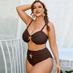 Damen High-Waist Bikini-Set mit eleganter Sternen-Applikation R&B