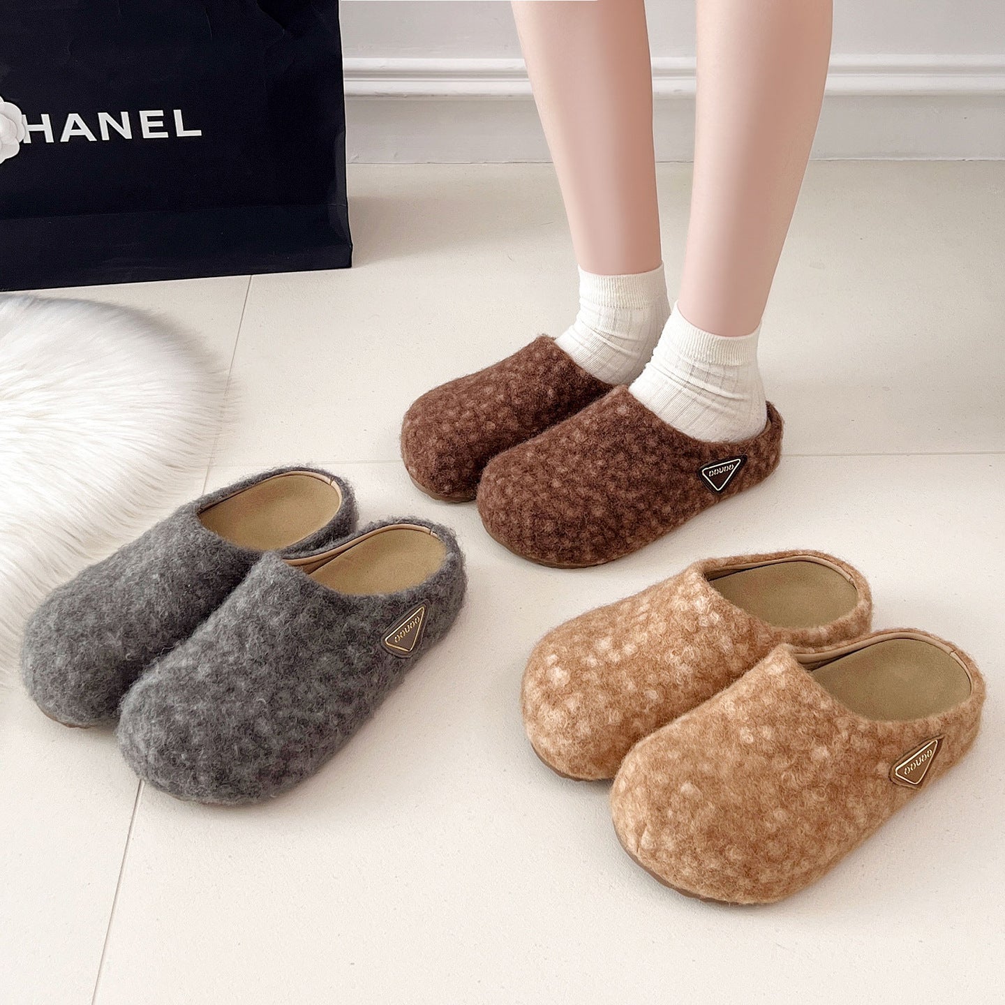 Damen Flauschige Filzclogs R&B