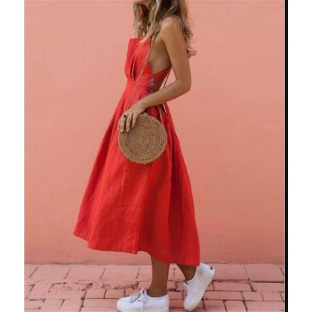 Damen Maxi-Kleid mit schulterfreiem Design und seitlichen Eingrifftaschen R&B