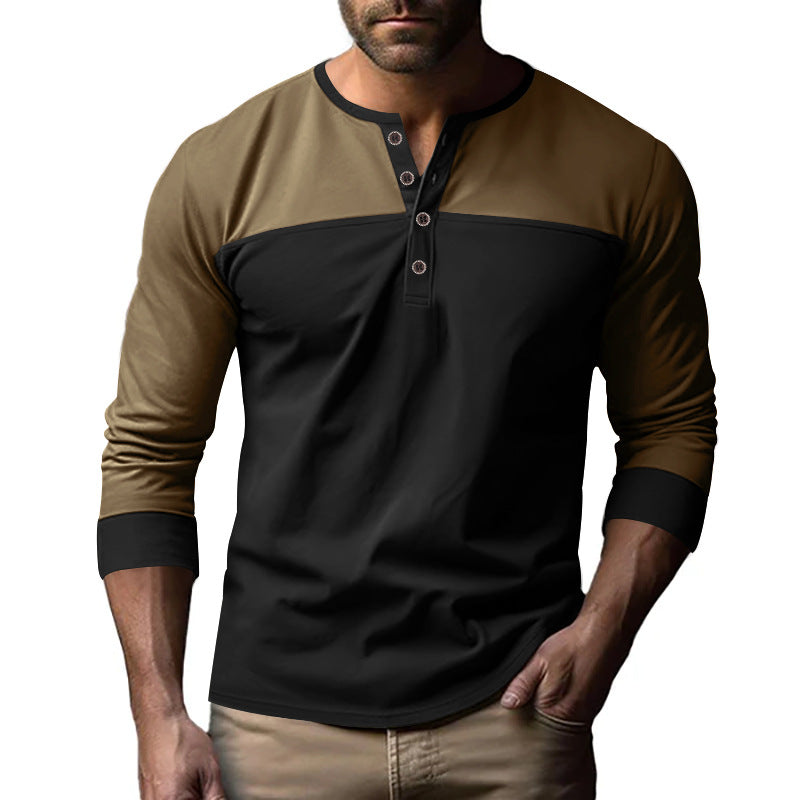 Herren Langarm-Henley-Shirt mit kontrastierenden Einsätzen R&B