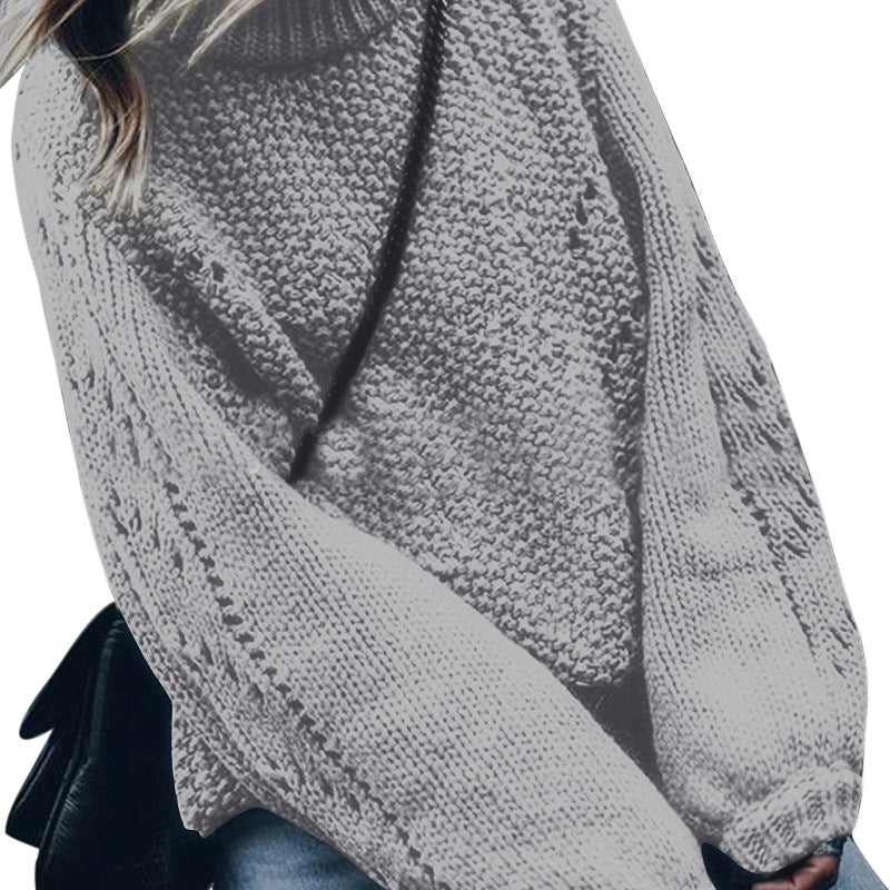 Damen Grobstrickpullover mit weitem Schnitt und modischem Rollkragen R&B