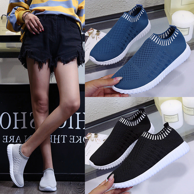 Damen atmungsaktive Slip-On Sneakers mit flexiblem Strickdesign R&B