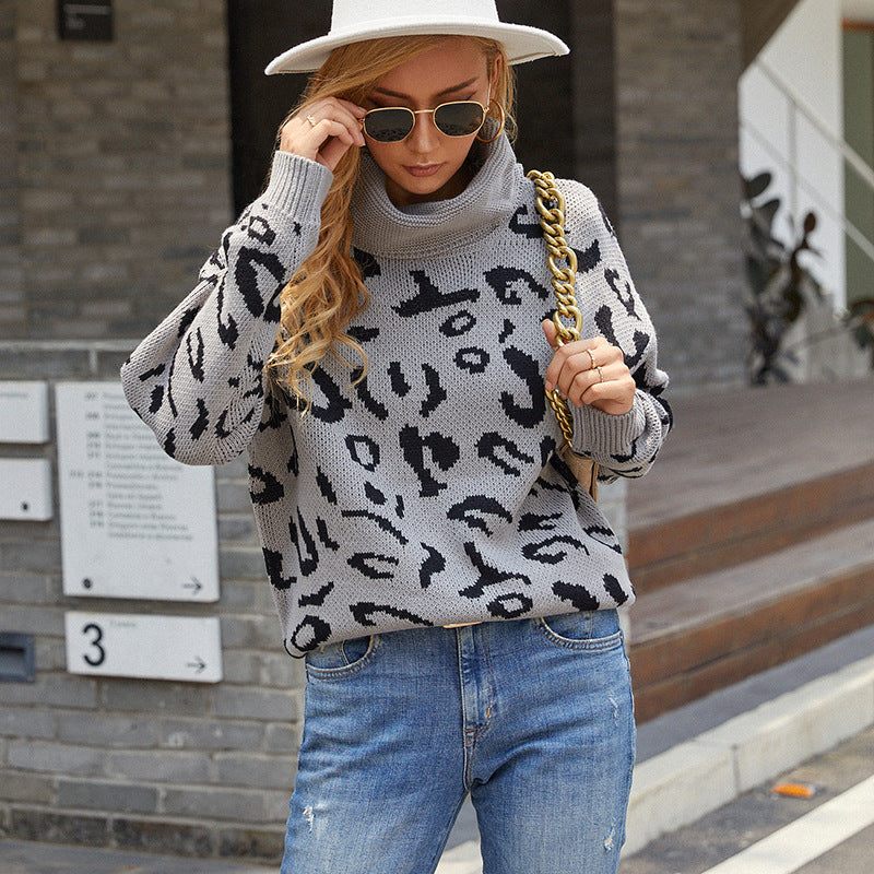 Damen gemütlicher Oversized-Pullover mit trendigem Leopardenmuster R&B