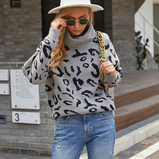 Damen gemütlicher Oversized-Pullover mit trendigem Leopardenmuster R&B