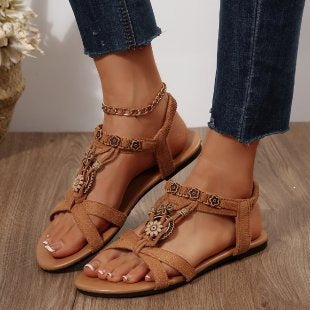 Damen Riemchen-Sandalen mit floralen Applikationen und komfortablem Fußbett R&B