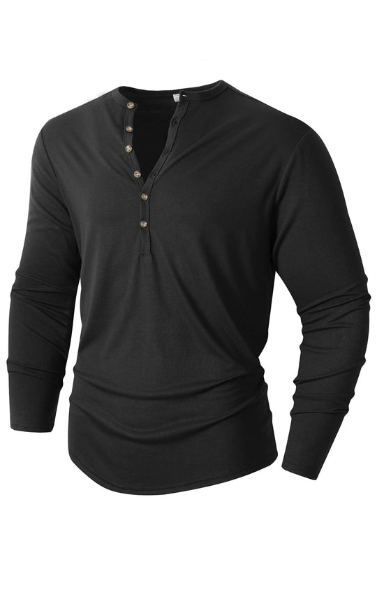Herren Langarm Henley-Shirt mit Knopfleiste und weichem Baumwollmix R&B