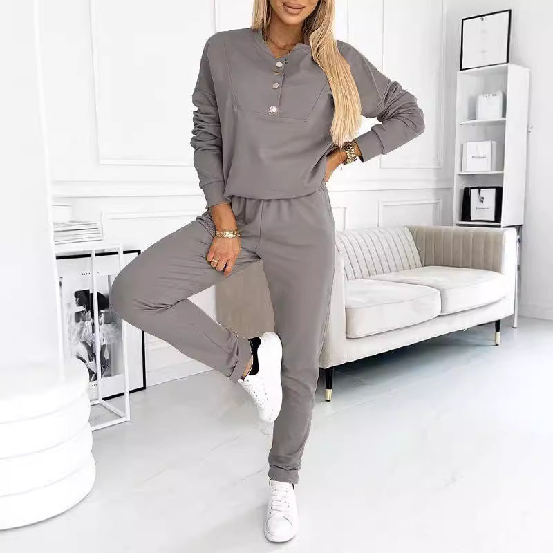 Damen Freizeit-Jogginganzug mit eleganten Knopfdetails R&B