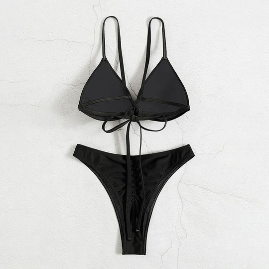 Damen Triangel-Bikini mit hohem Beinausschnitt und verstellbaren Trägern R&B
