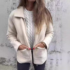 Damen modische Fleecejacke mit praktischen Taschen und elegantem Kragen