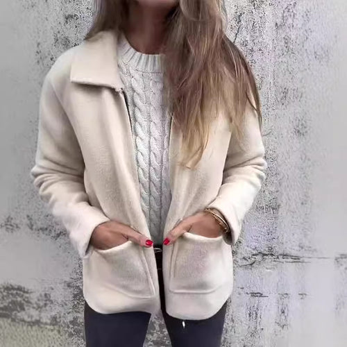 Damen modische Fleecejacke mit praktischen Taschen und elegantem Kragen R&B