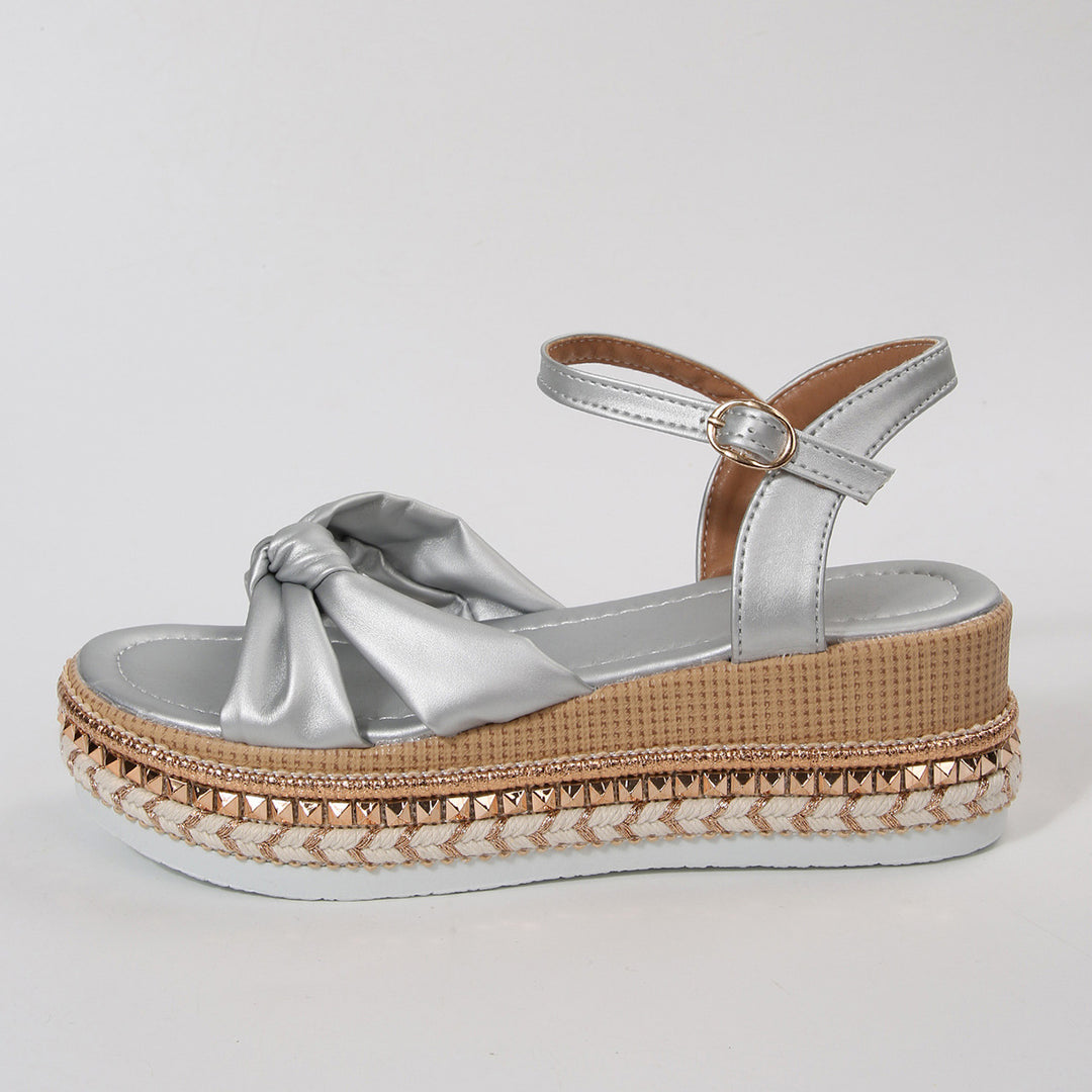 Damen elegante Plateau-Sandalen mit dekorativem Knötchen-Design R&B