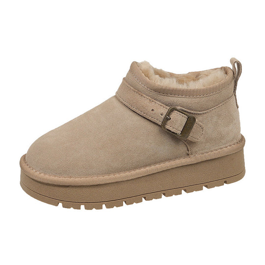 Damen kuschelige Stiefeletten mit weichem Futter und modischer Schnalle R&B