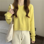 Damen lässiger cropped Pullover aus weichem Baumwollmix mit modischem Rundhalsausschnitt