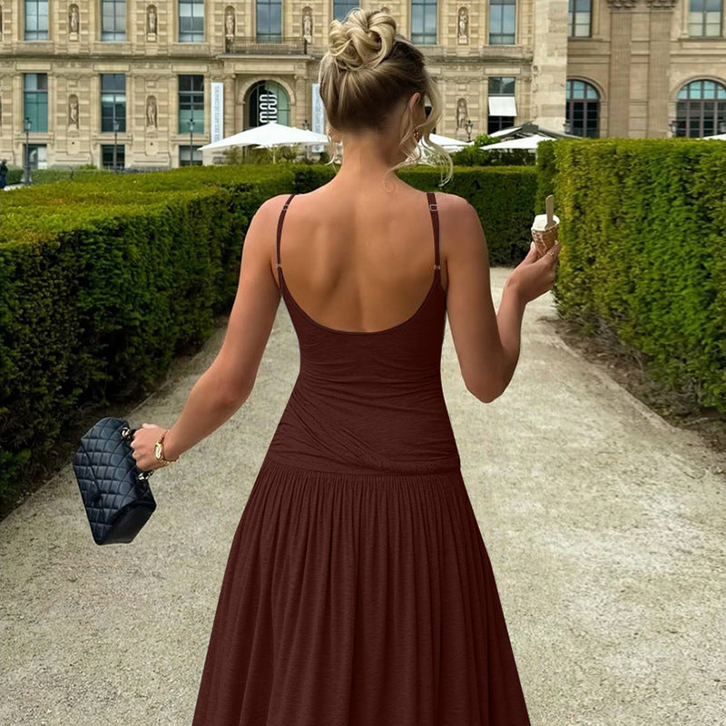 Damen Elegantes Maxikleid mit Drapierung und Spaghetti-Trägern R&B