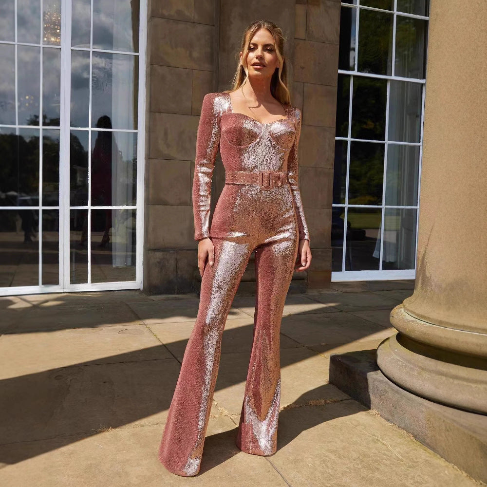 Damen Glamouröses Einteiler-Outfit mit glitzernden Applikationen und taillierter Silhouette R&B