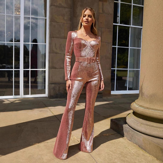 Damen Glamouröses Einteiler-Outfit mit glitzernden Applikationen und taillierter Silhouette R&B