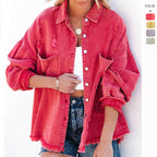 Damen nan oversized Jeansjacke mit Fransen, distressed Details und Druckknöpfen R&B