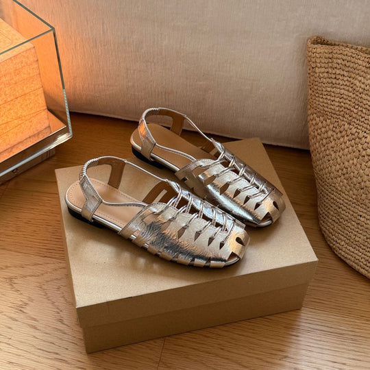Damen Komfortable und elegante Zehentrenner-Sandalen mit raffiniertem Flechtmuster R&B
