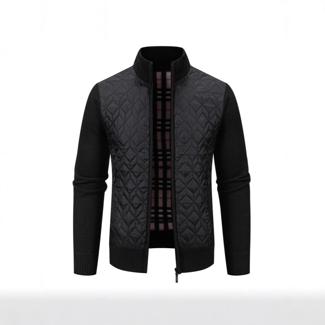 Herren Steppjacke mit hohem Kragen und eleganter Strickästhetik R&B