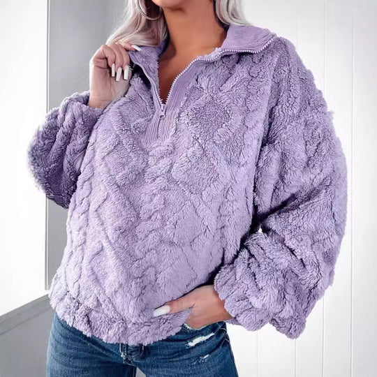 Damen Kuscheliger Fleece-Pullover mit Stehkragen und Reißverschluss R&B