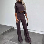 Damen stylisches Crop-Top mit eleganten High-Waist-Hosen