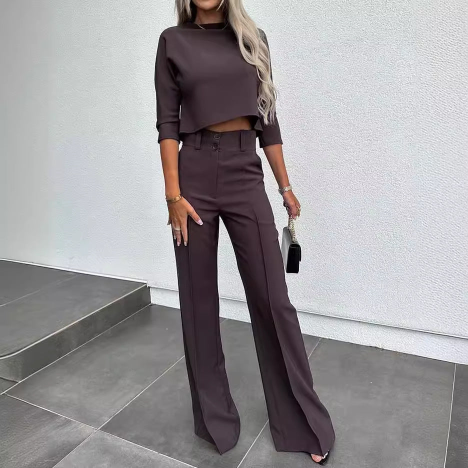 Damen stylisches Crop-Top mit eleganten High-Waist-Hosen