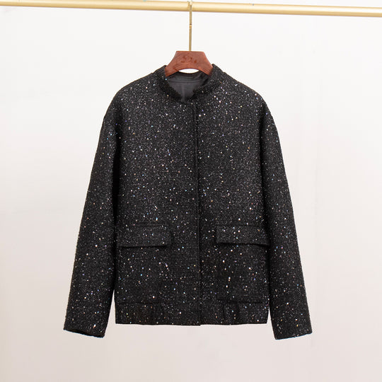 Damen Glitzerjacke mit praktischen Taschen und elastischem Saum R&B