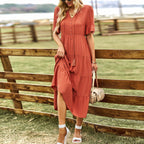 Damen Midikleid mit fransigen Akzenten und Button-Down-Verschluss R&B