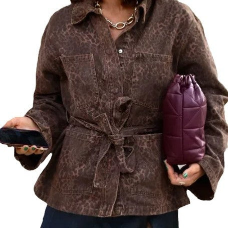 Damen Leinenhemdjacke mit tailliertem Schnitt und Gürtel R&B