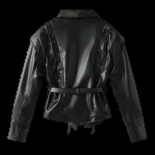 Damen Kunstlederblazer im modernem Design mit praktischem Gürtel R&B