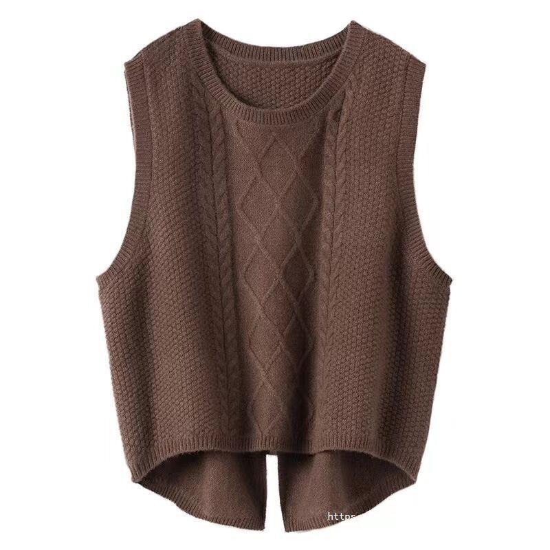 Damen Ärmellose Strickweste mit Zopfmuster und modernen Details R&B