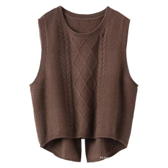Damen Ärmellose Strickweste mit Zopfmuster und modernen Details R&B