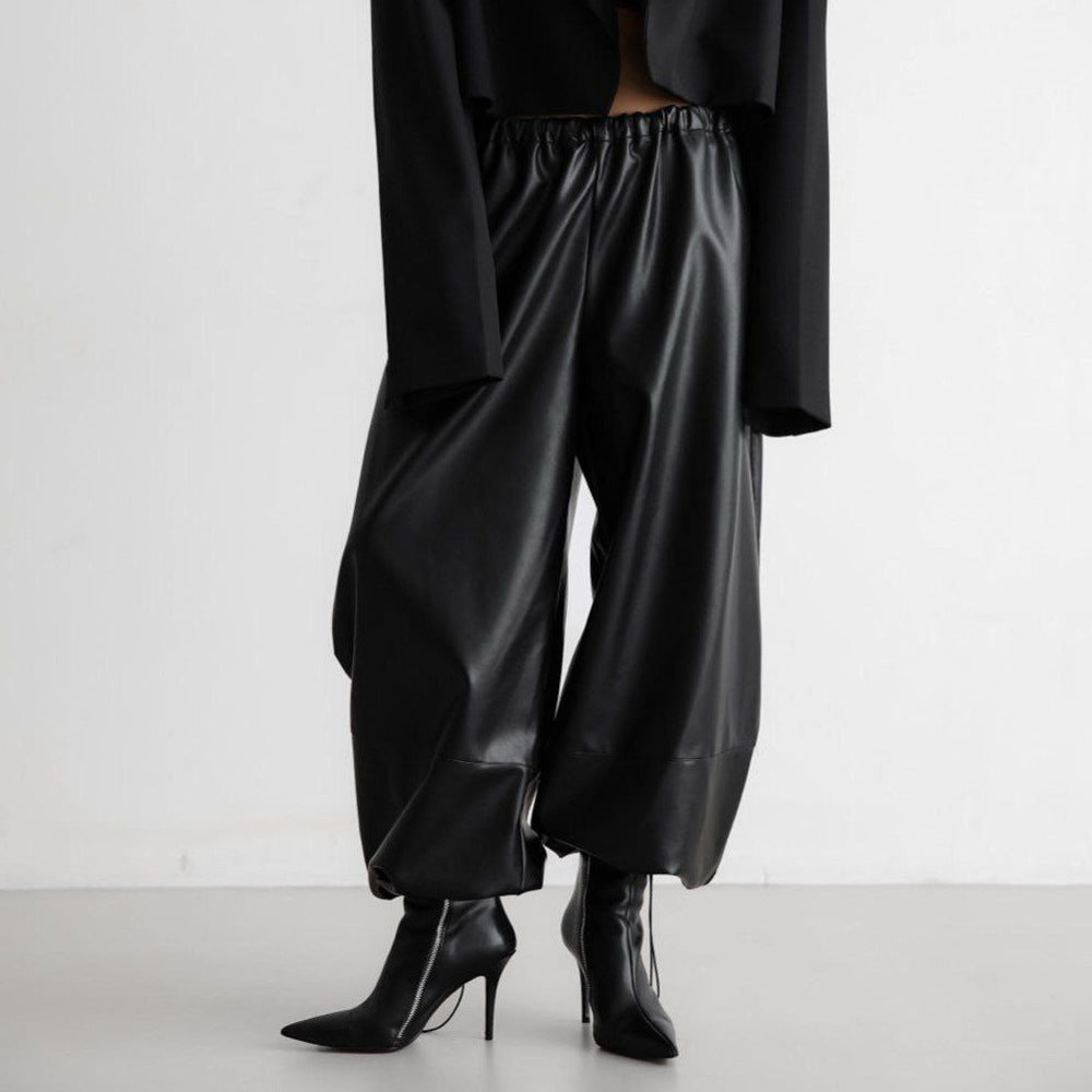 Damen Modische Kunstlederhose mit elastischem Bund R&B