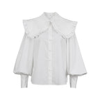 Damen Elegante Bluse mit voluminösen Ärmeln und Rüschensaum R&B