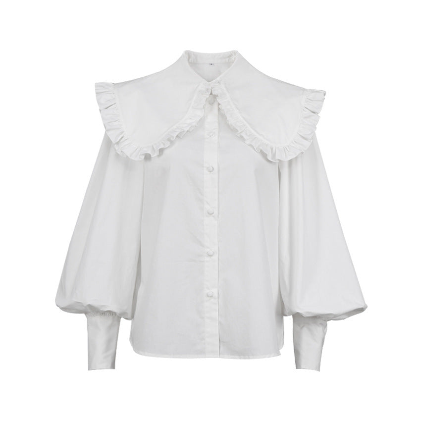 Damen Elegante Bluse mit voluminösen Ärmeln und Rüschensaum R&B