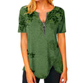 Damen T-Shirt mit halbgeschlossenem Reißverschluss und floralem Muster R&B
