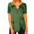 Damen T-Shirt mit halbgeschlossenem Reißverschluss und floralem Muster R&B