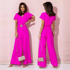 Damen Jumpsuit mit weitem Bein und trendigem Gürtel R&B