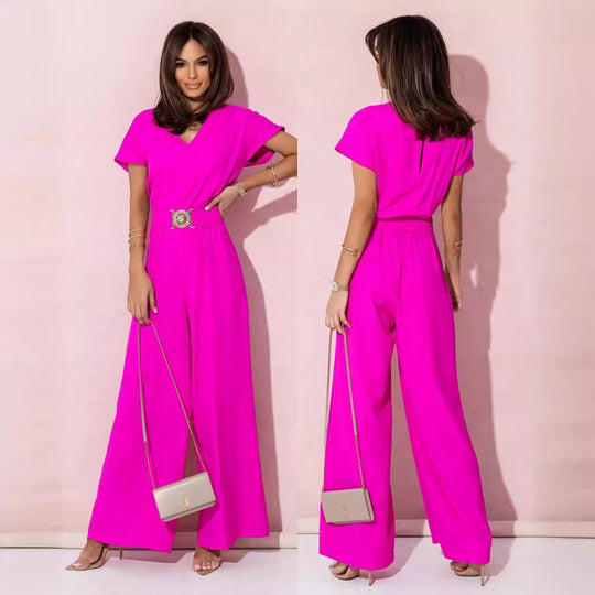 Damen Jumpsuit mit weitem Bein und trendigem Gürtel R&B