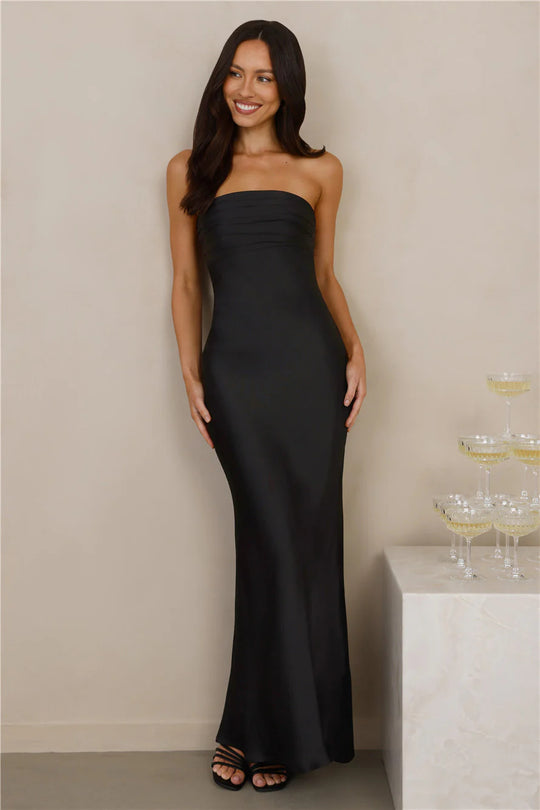 Damen Elegantes trägerloses Maxikleid mit schimmerndem Satin und figurbetontem Schnitt R&B