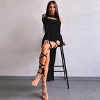 Damen Elegantes schulterfreies Maxikleid mit raffinierten Riemen R&B