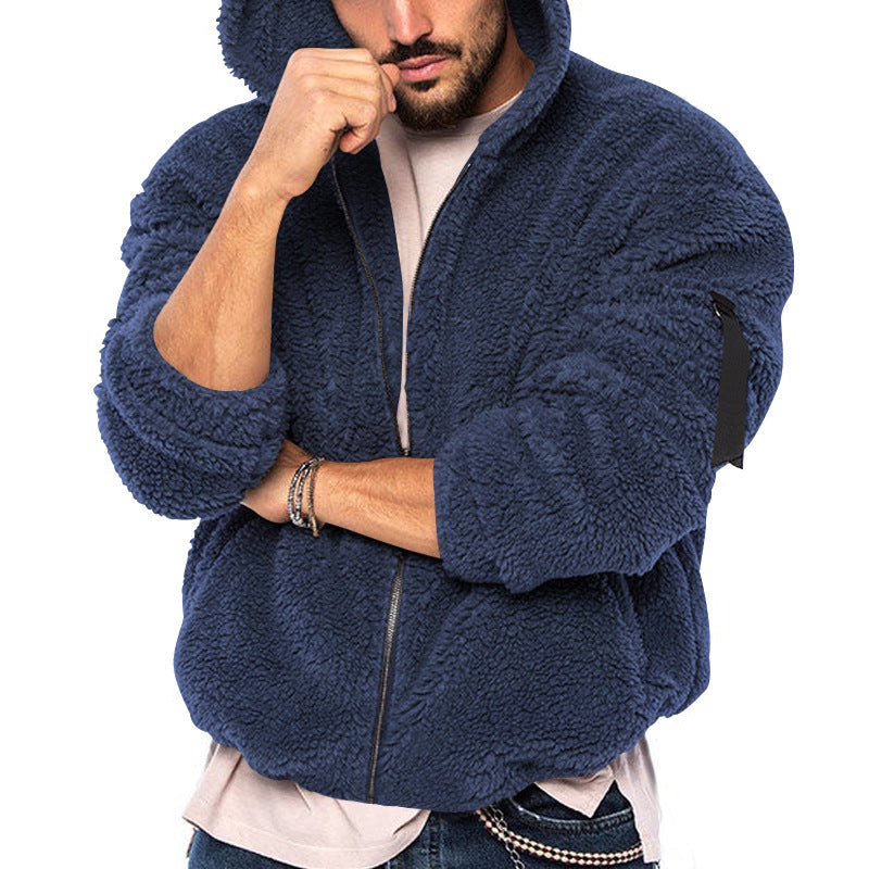 Herren kuschelige Fleecejacke mit großzügiger Kapuze und Reißverschluss R&B